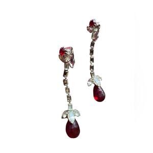 Drop Vintage Clip-on Earrings White Stones and Red Stone Vampire Goth